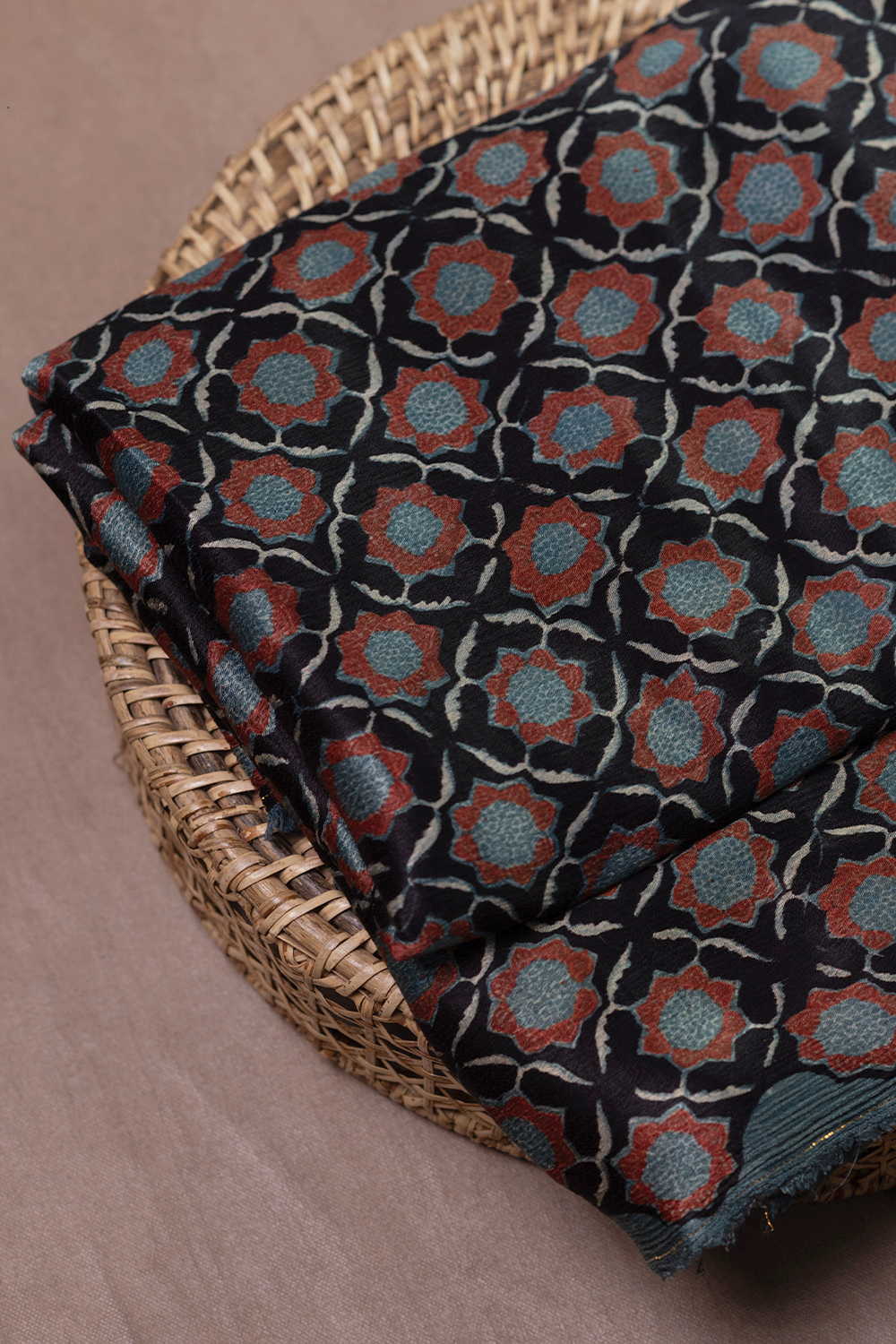 Maroon with Intricate Design Block Printed Modal Silk Fabric