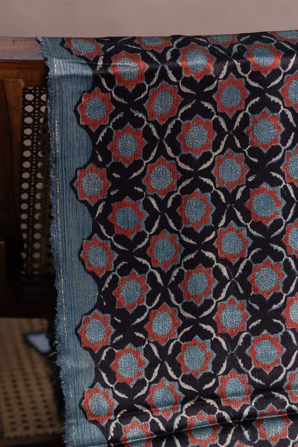Maroon with Intricate Design Block Printed Modal Silk Fabric - Image 2