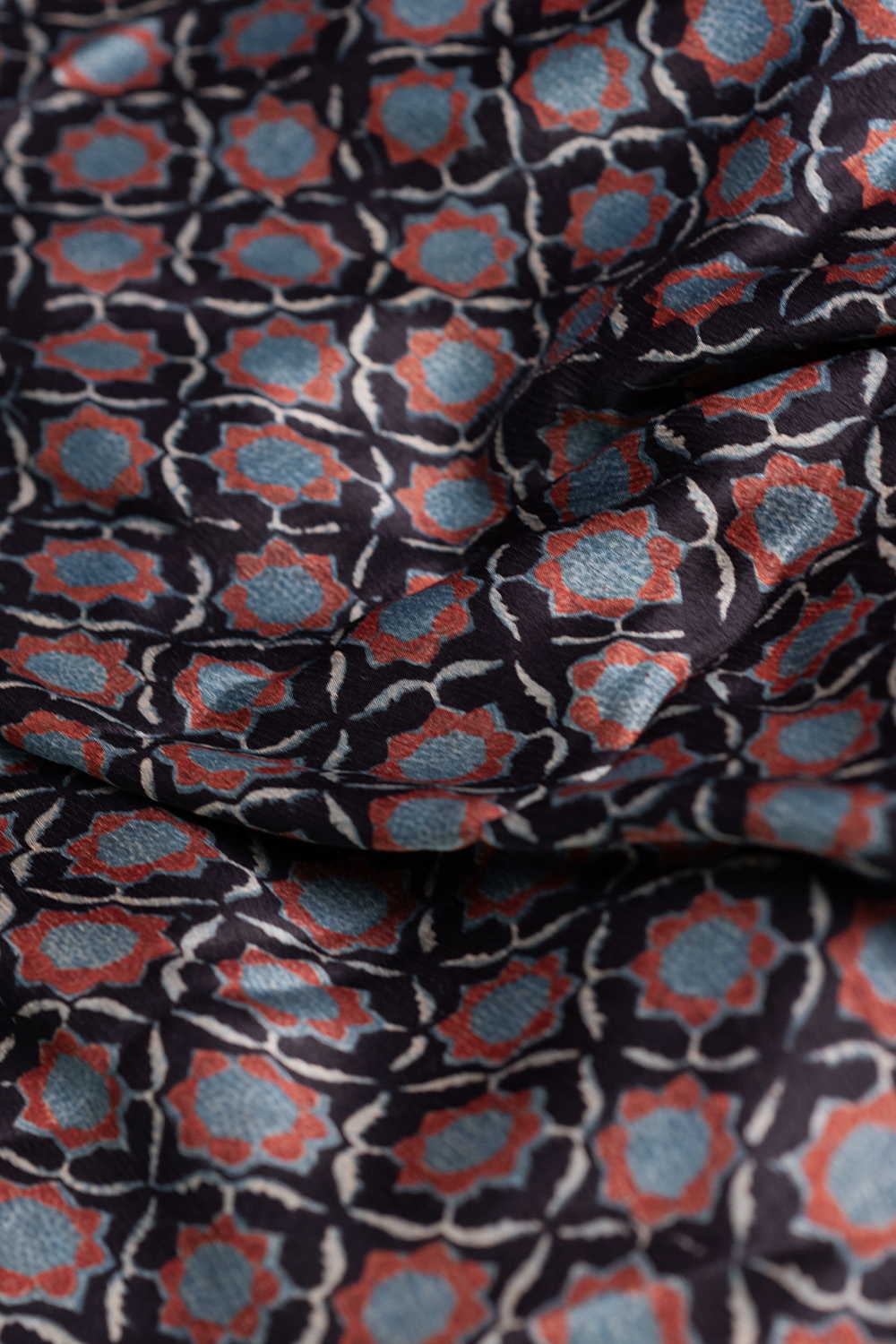 Maroon with Intricate Design Block Printed Modal Silk Fabric - Image 3