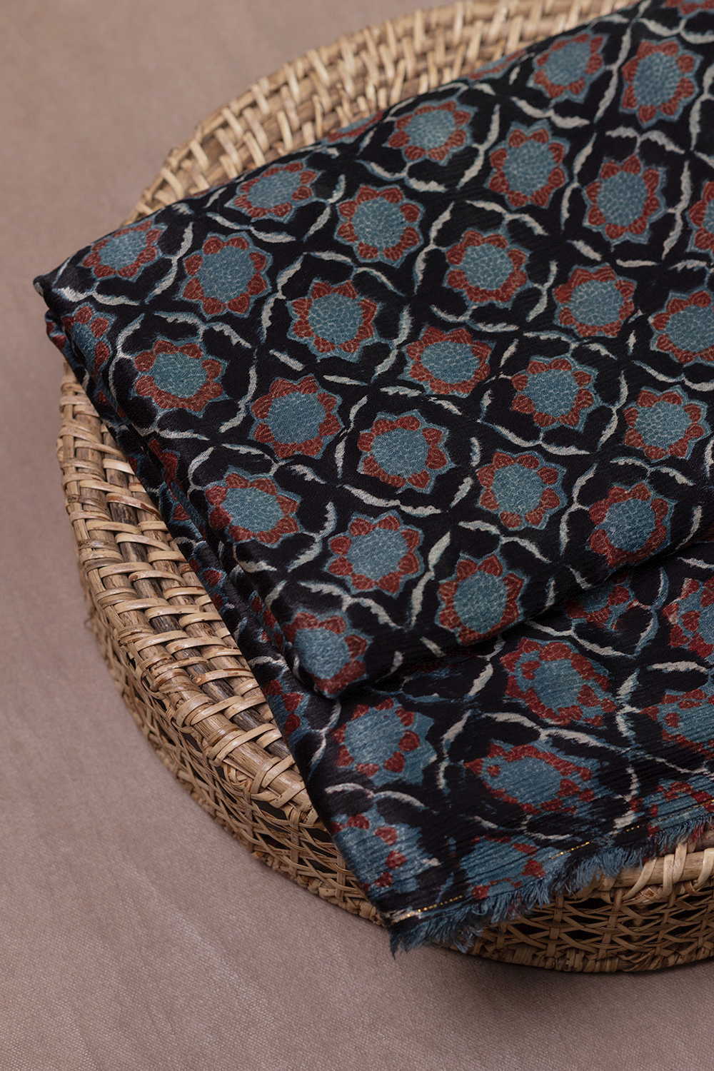 Intricate Design Block Printed Modal Silk Fabric