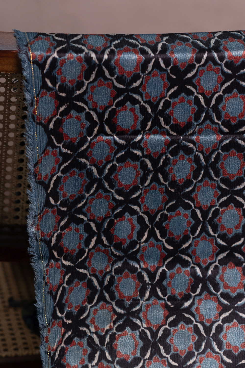 Intricate Design Block Printed Modal Silk Fabric - Image 2