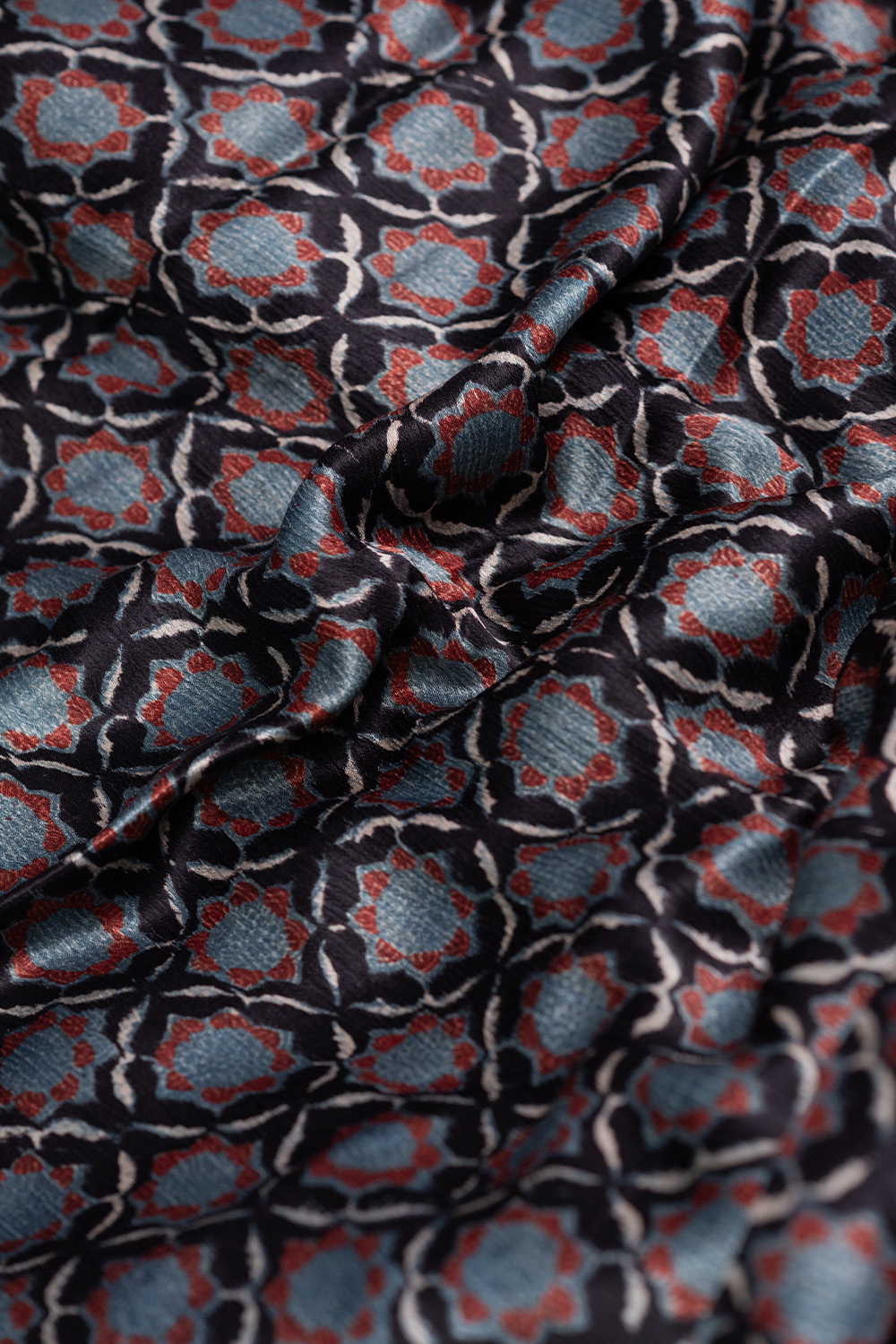 Intricate Design Block Printed Modal Silk Fabric - Image 3