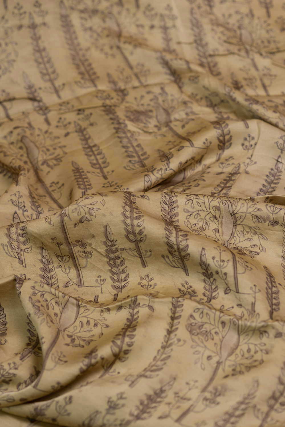 Birds with Pattern Block Printed Modal Silk Fabric - Image 3