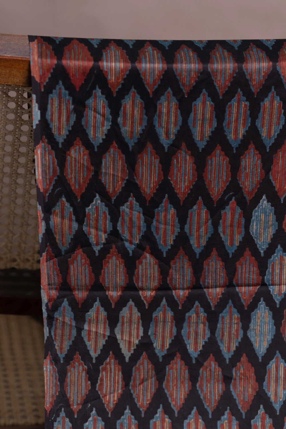 Motifs - Black Block Printed Modal Silk Fabric - Image 2