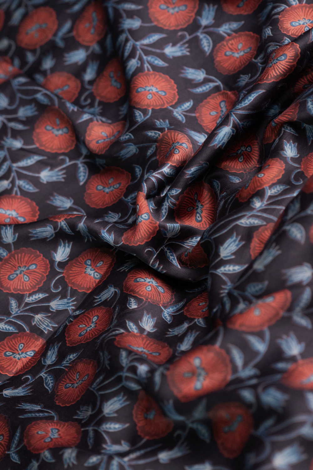 Maroon Floral Block Printed Modal Silk Fabric - Image 3