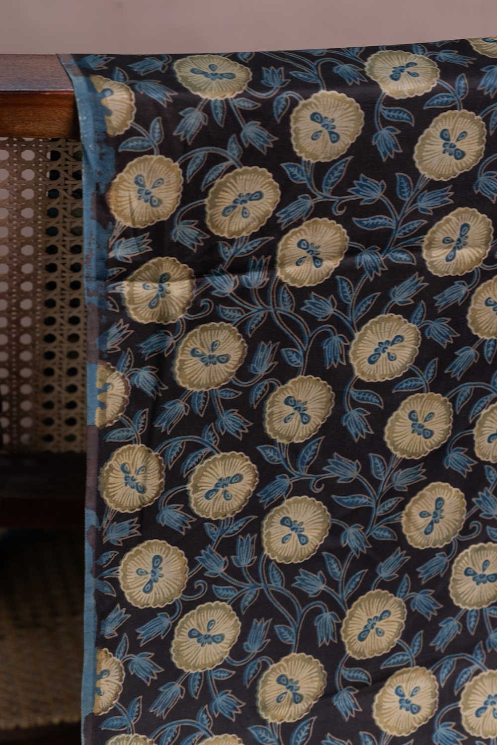 Leafy Floral Block Printed Modal Silk Fabric - Image 2