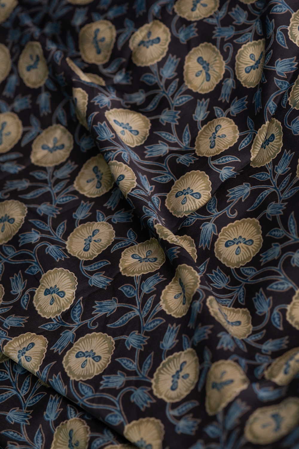 Leafy Floral Block Printed Modal Silk Fabric - Image 3