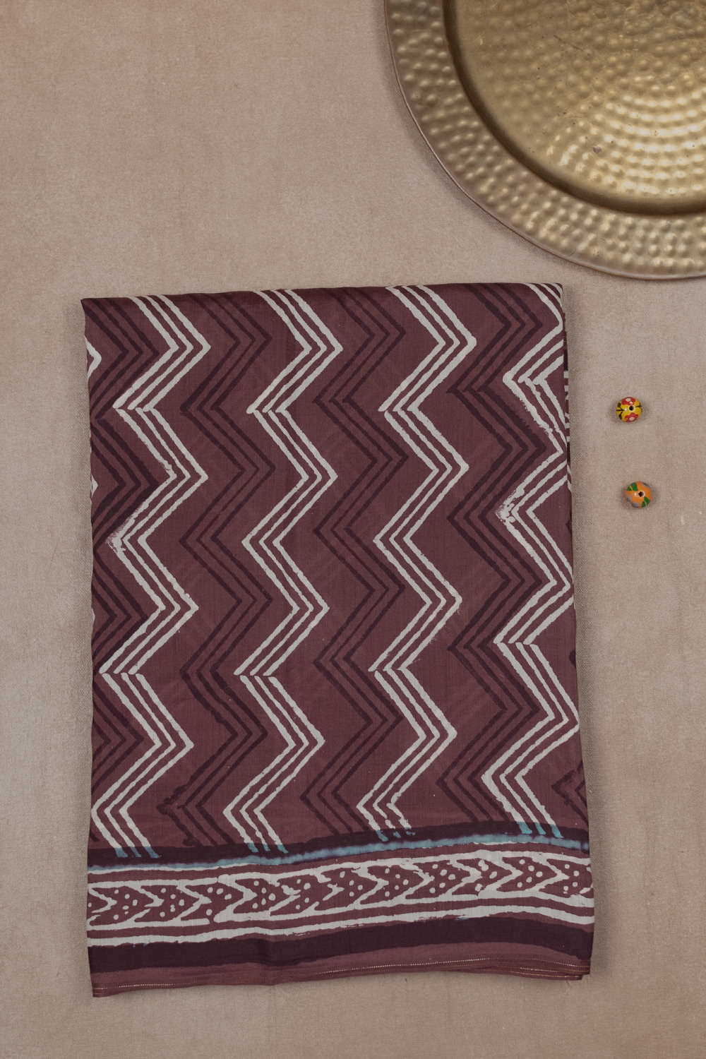 Zig-zags on Brown Block Printed Lyocell saree