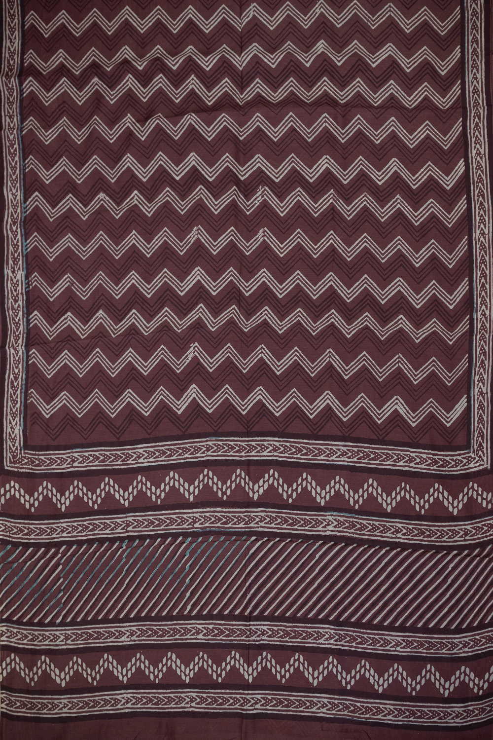 Zig-zags on Brown Block Printed Lyocell saree - Image 2