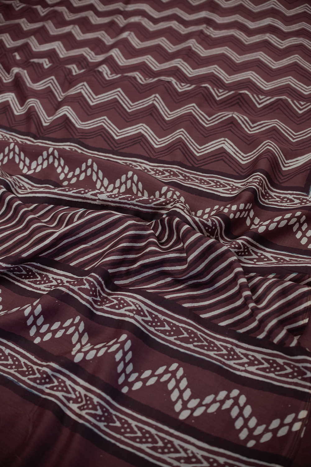 Zig-zags on Brown Block Printed Lyocell saree - Image 3