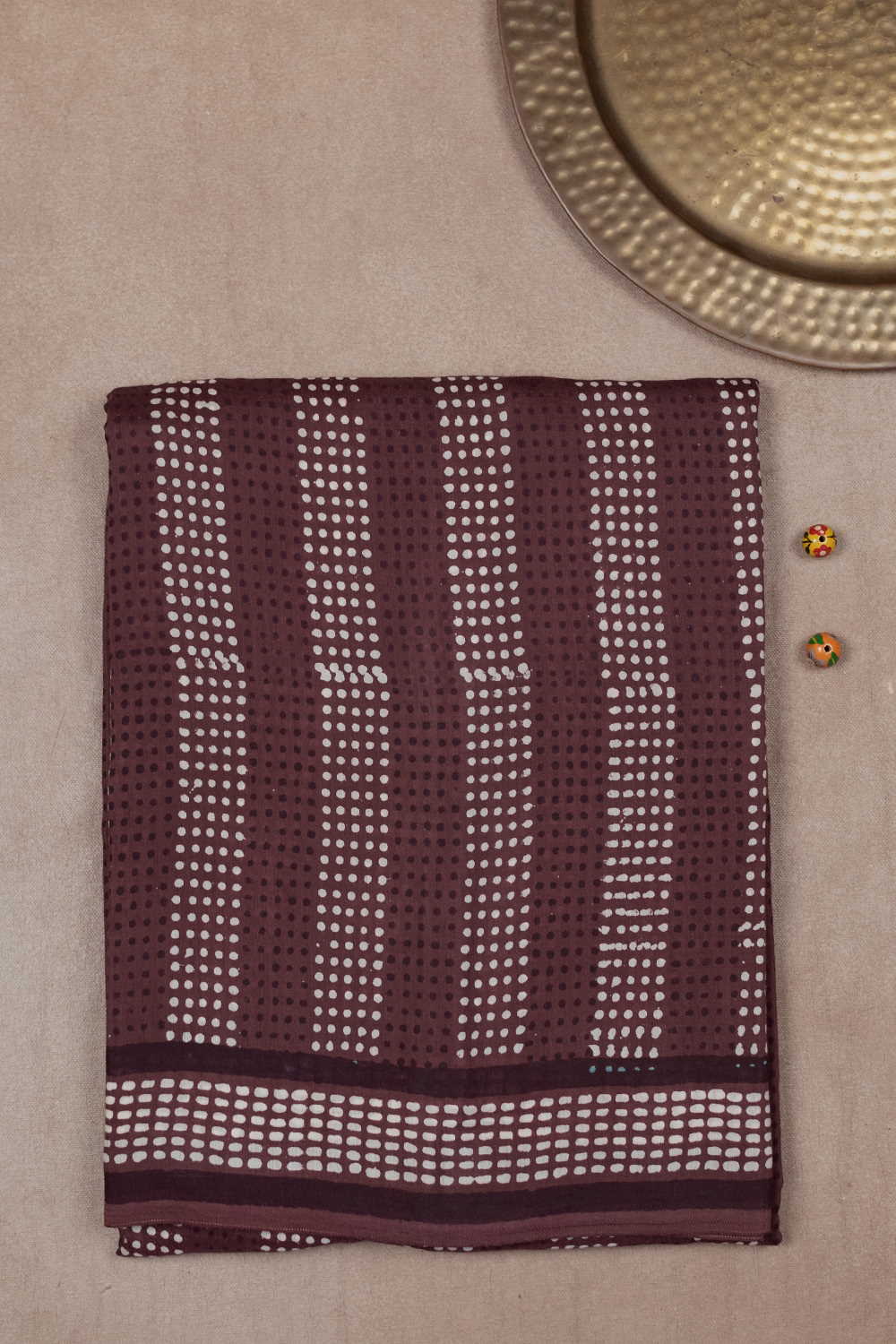 Chocolate Brown Block Printed Lyocell saree