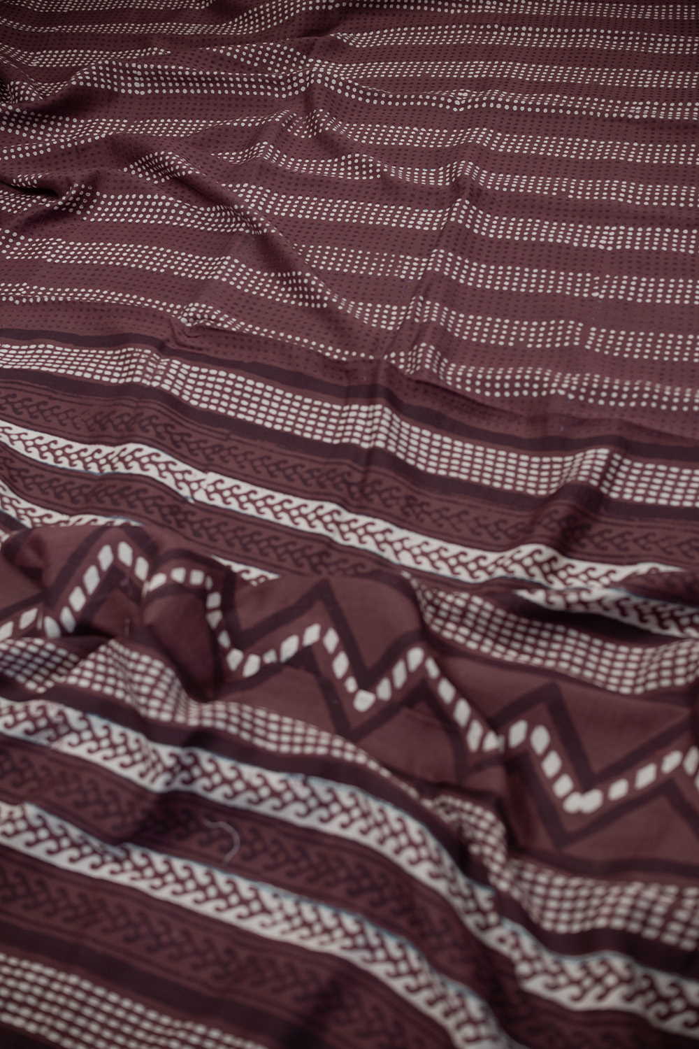 Chocolate Brown Block Printed Lyocell saree - Image 3