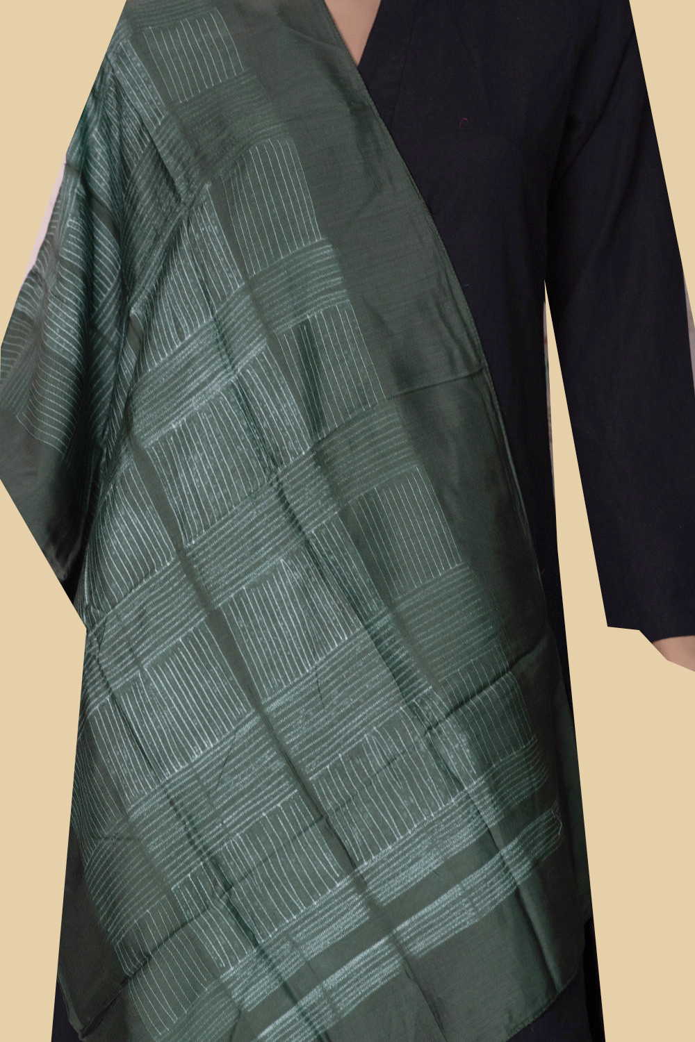 Sap Green Shibori Modal Silk Stole - Image 2