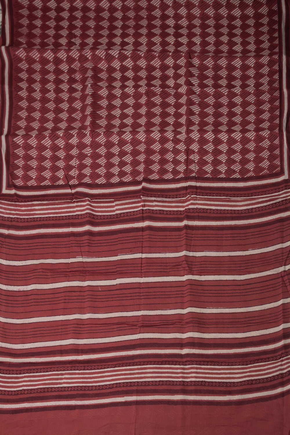 Rust Maroon Block Printed Mul Cotton saree - Image 2