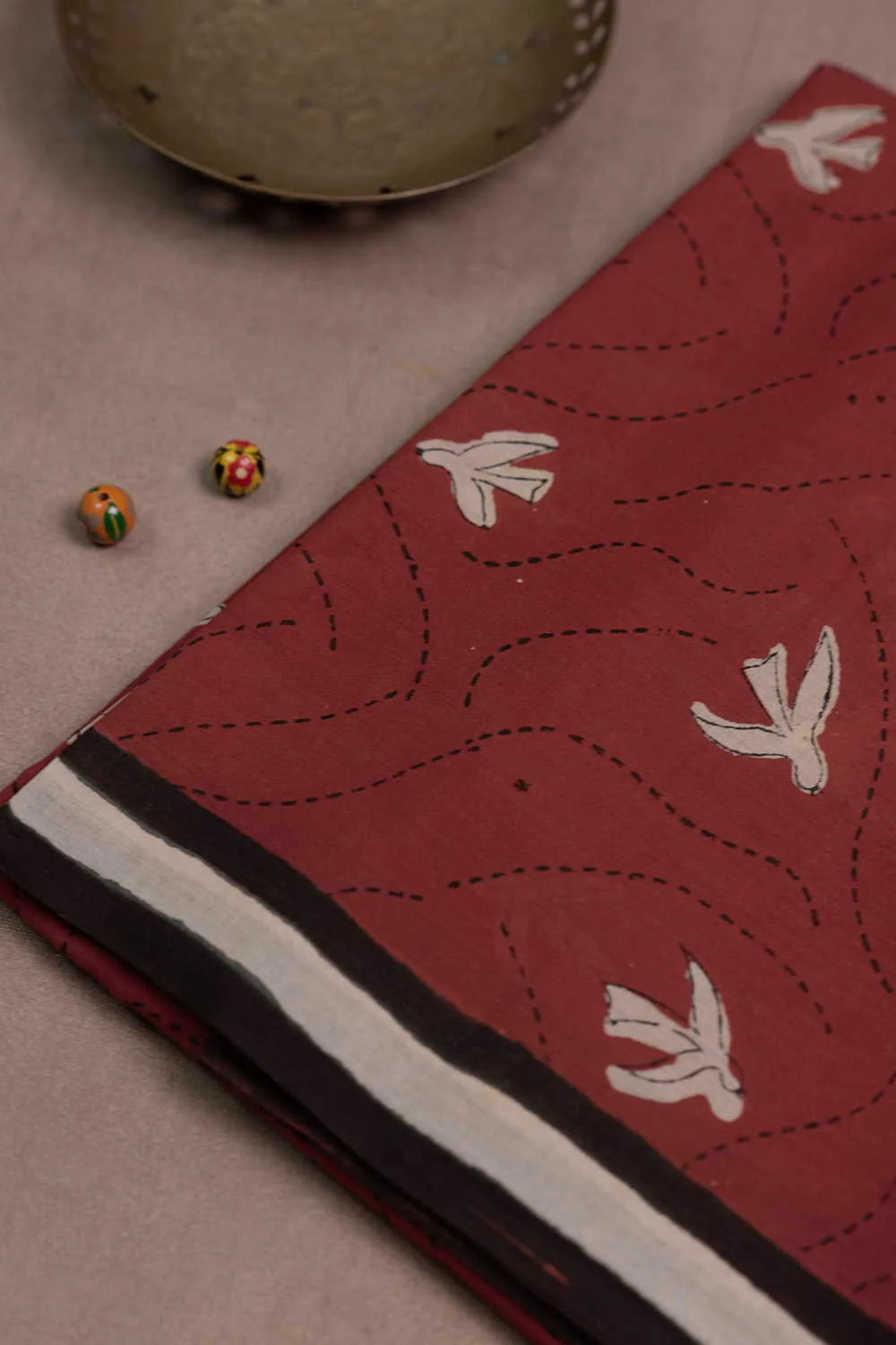 Scarlet Maroon Block Printed Mul Cotton saree