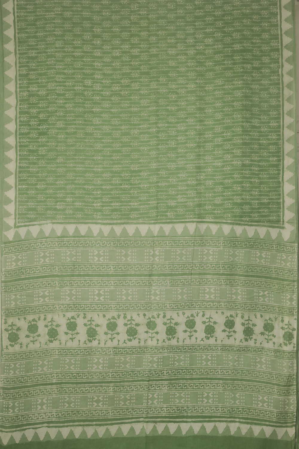Striped Design - Green Block Printed Mul Cotton saree - Image 2