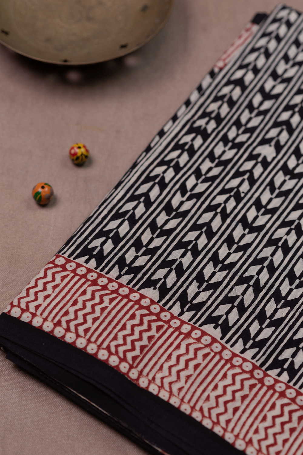 Black Block Printed Mul Cotton saree
