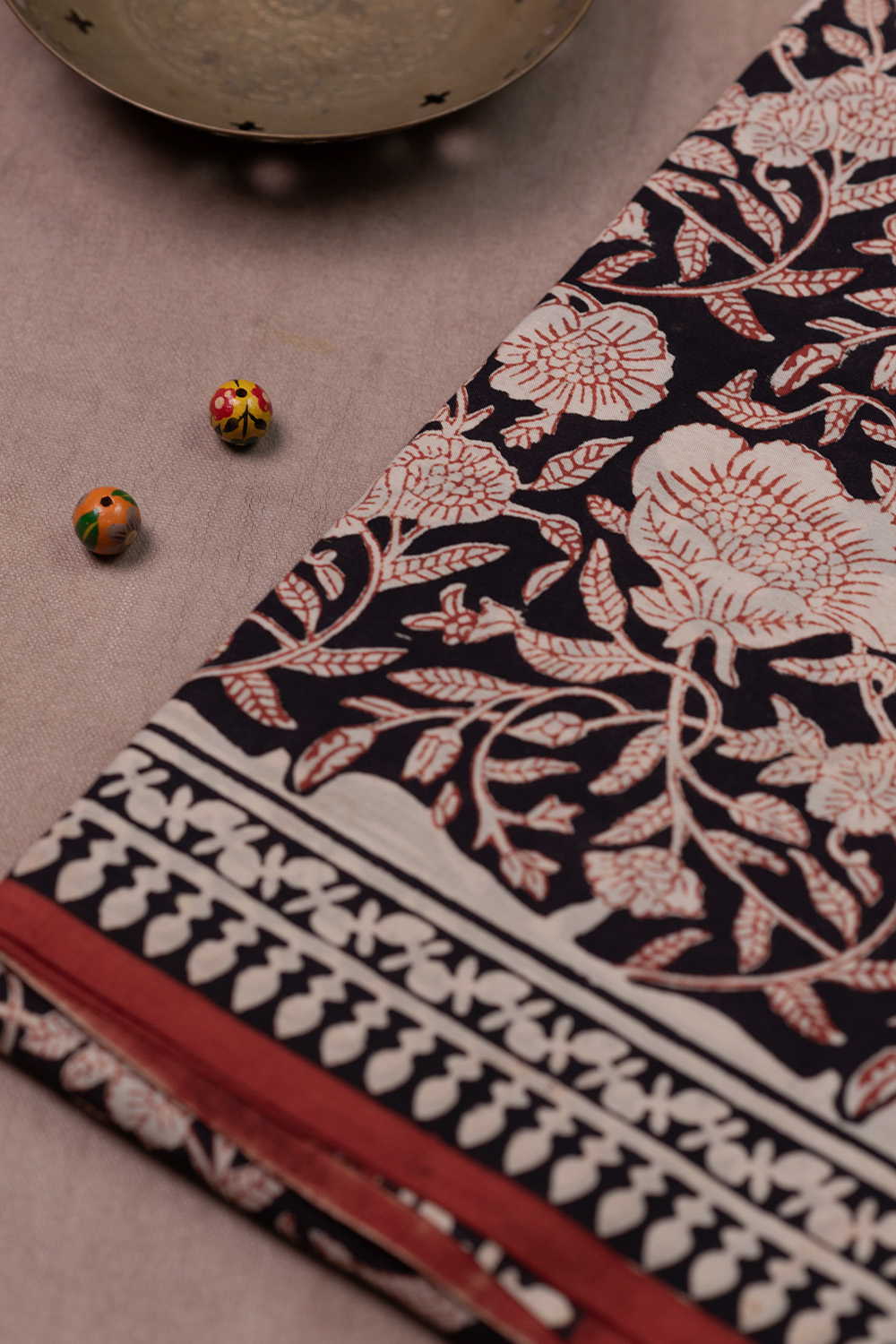 Black Garden Block Printed Mul Cotton saree