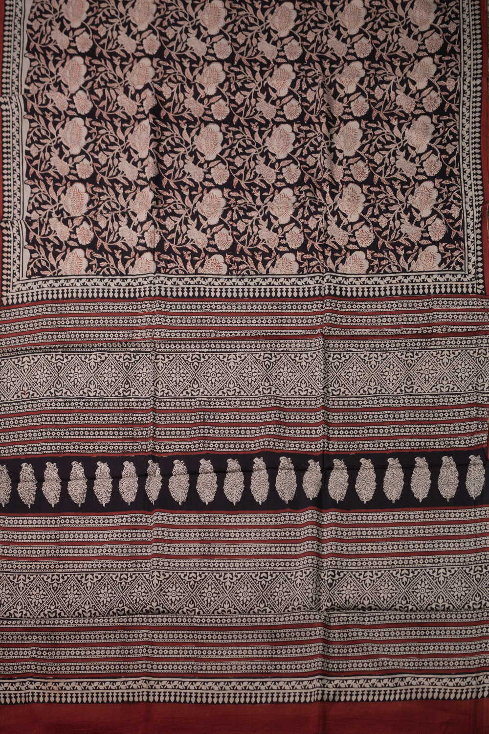 Black Garden Block Printed Mul Cotton saree - Image 2