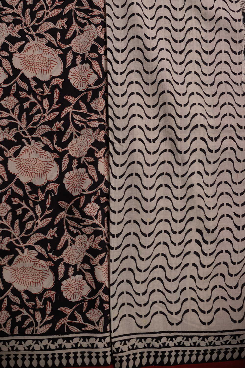 Black Garden Block Printed Mul Cotton saree - Image 4