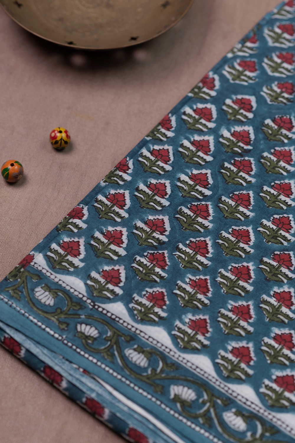 Maroon Florets Block Printed Mul Cotton saree