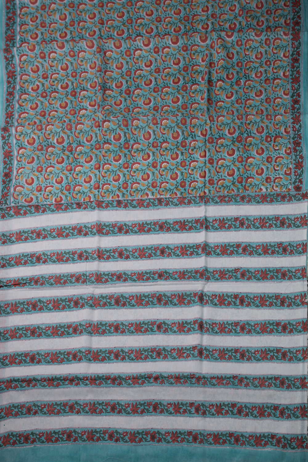 Cluster Floral Block Printed Mul Cotton saree - Image 2