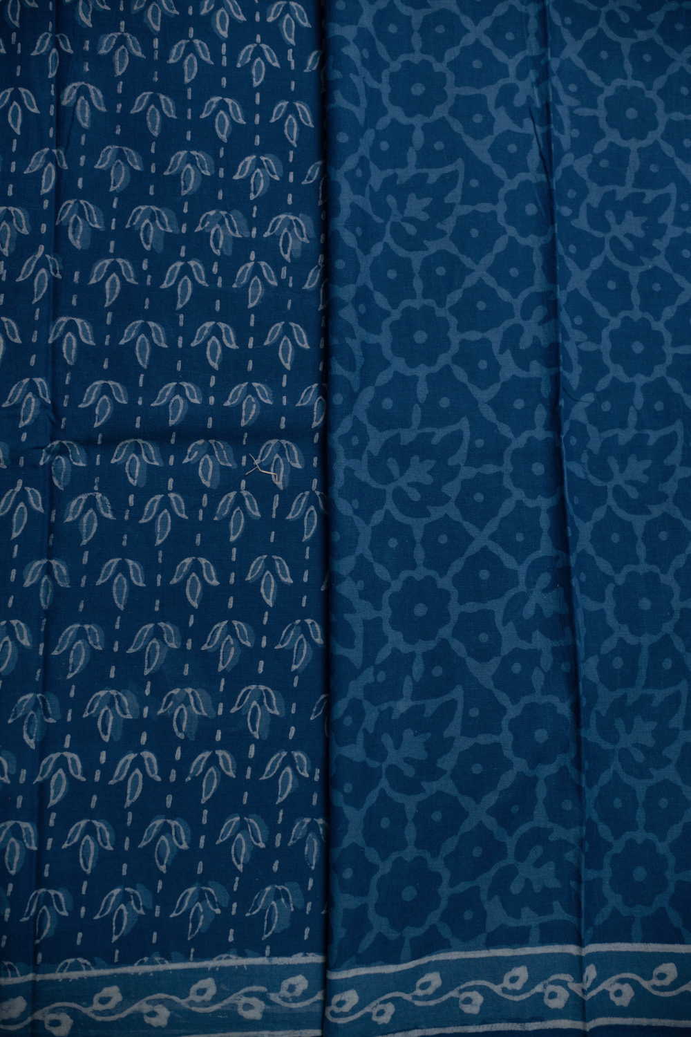 Indigo Block Printed Mul Cotton saree - Image 4