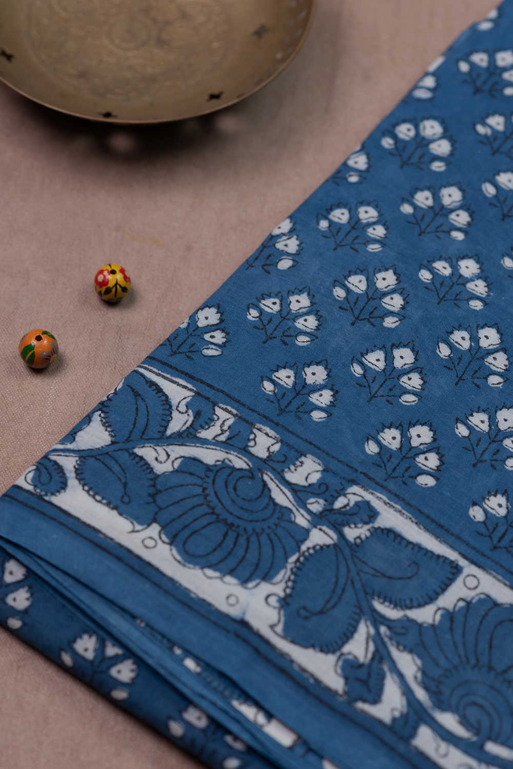 Light Indigo Block Printed Mul Cotton saree