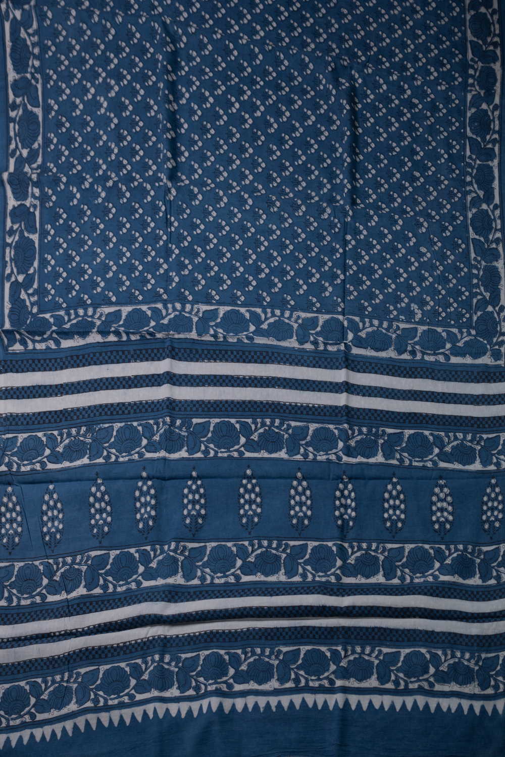 Light Indigo Block Printed Mul Cotton saree - Image 2