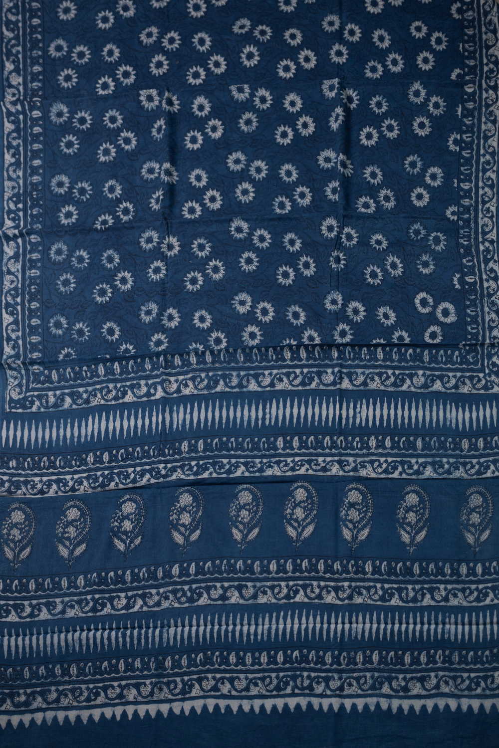 Floral Garden - Indigo Block Printed Mul Cotton saree - Image 2