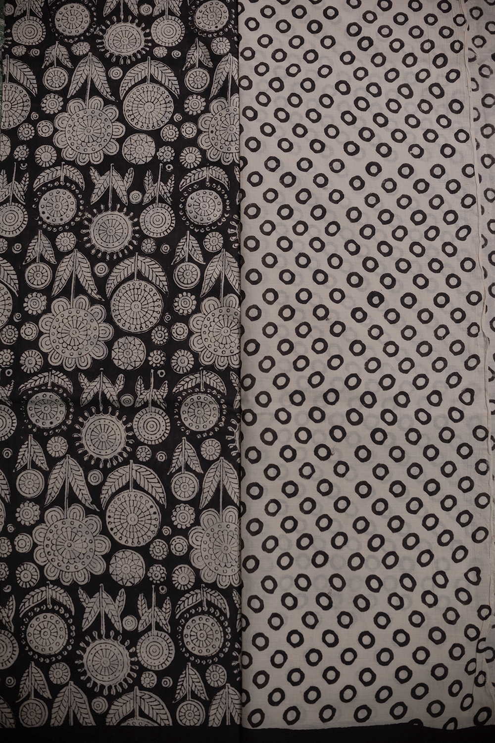 Black with Floral Pattern Block Printed Mul Cotton saree - Image 4