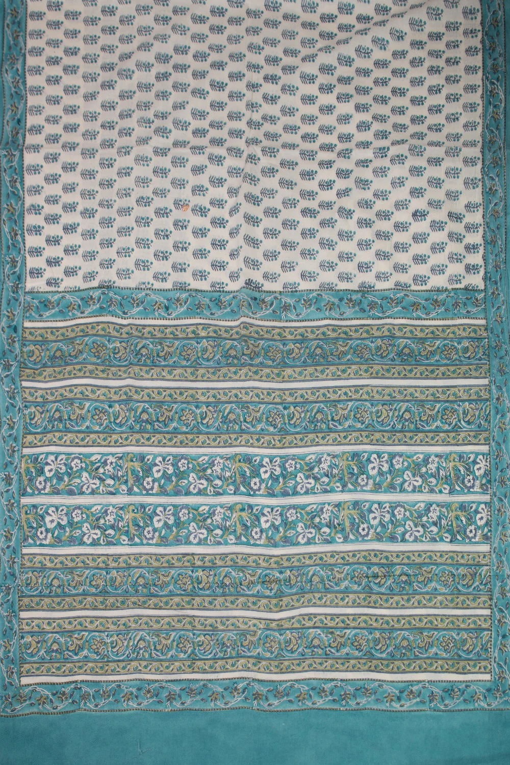 Cream - Block Printed Mul Cotton saree - Image 2