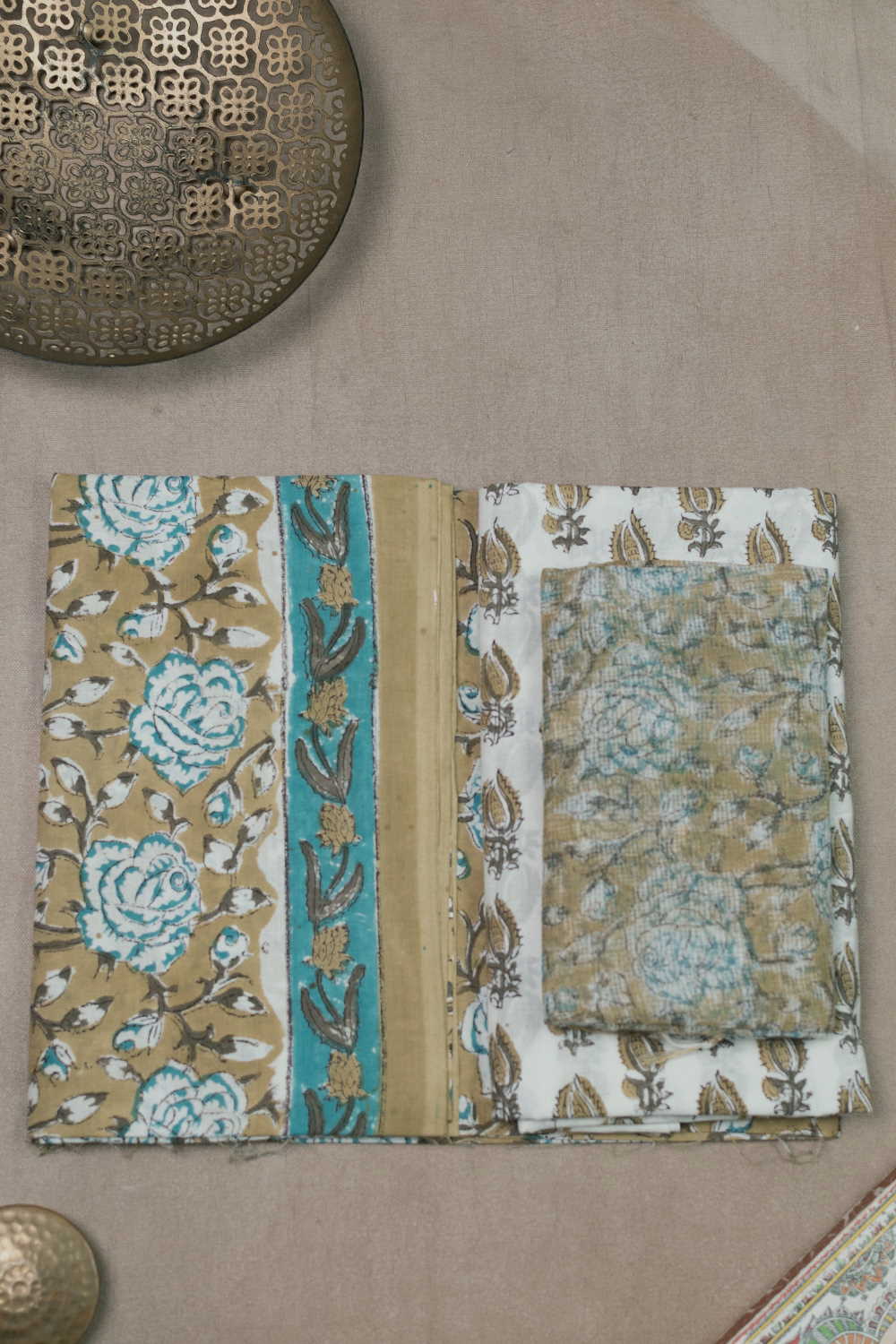 Blue Blossoms Block Printed Mul Cotton Suit