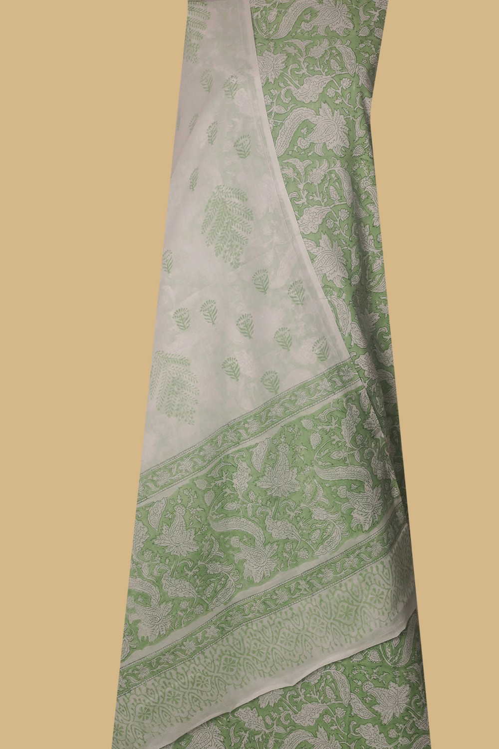 Green Garden Block Printed Mul Cotton Suit - Image 2
