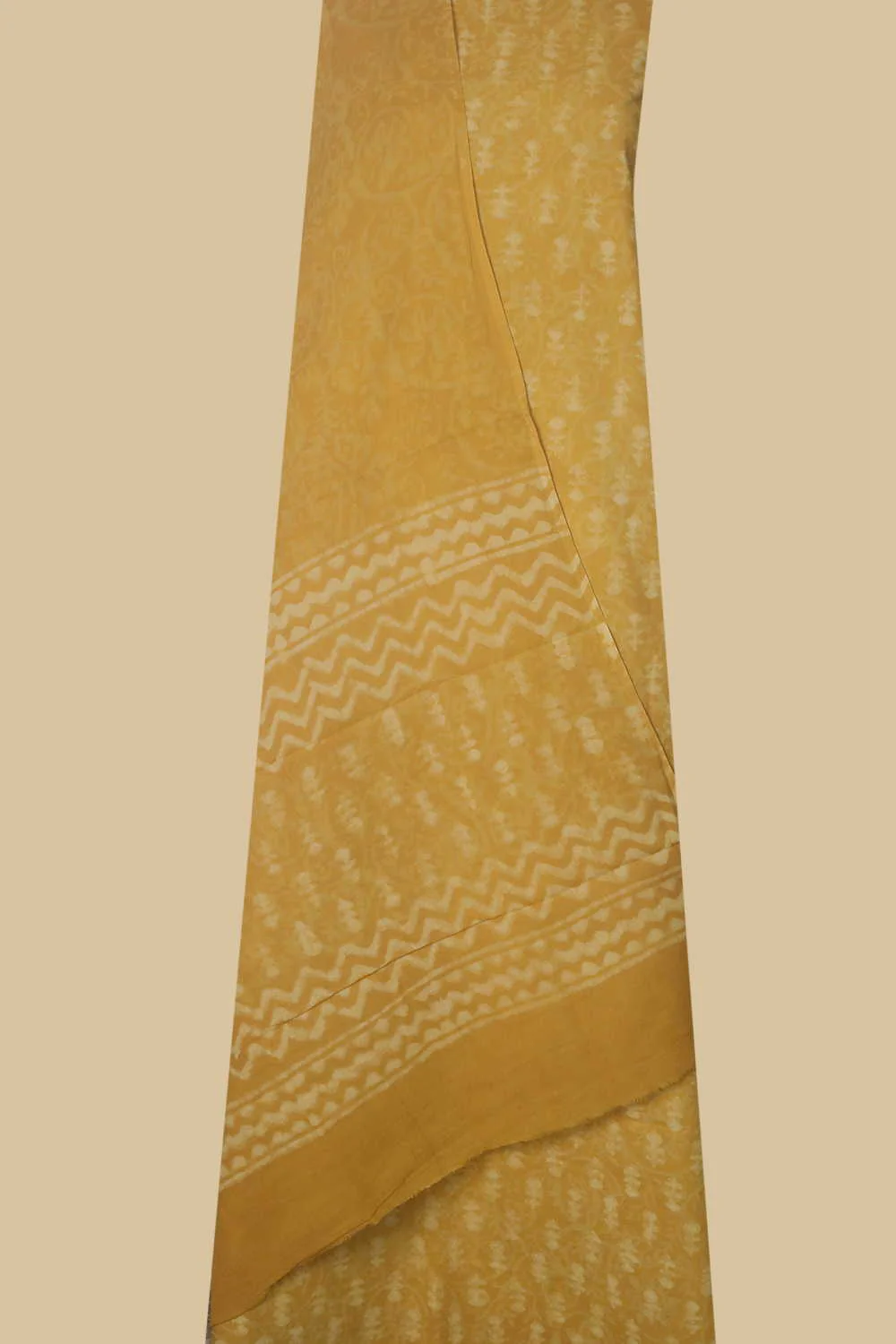Yellow Block Printed Mul Cotton Suit - Image 2