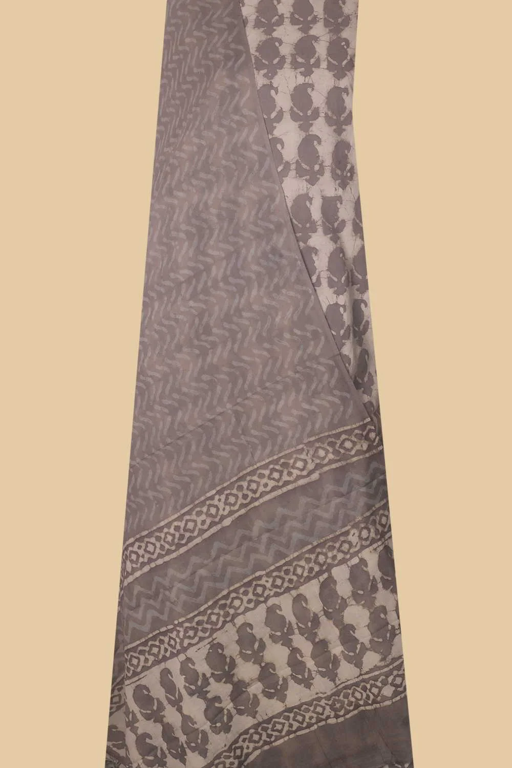Grey Paisley Block Printed Mul Cotton Suit - Image 2
