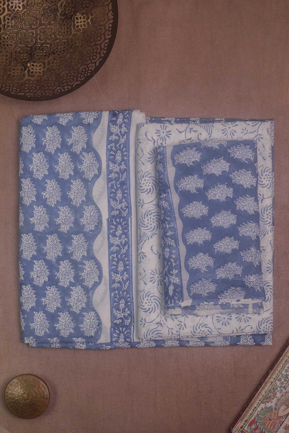 Blue Block Printed Mul Cotton Suit