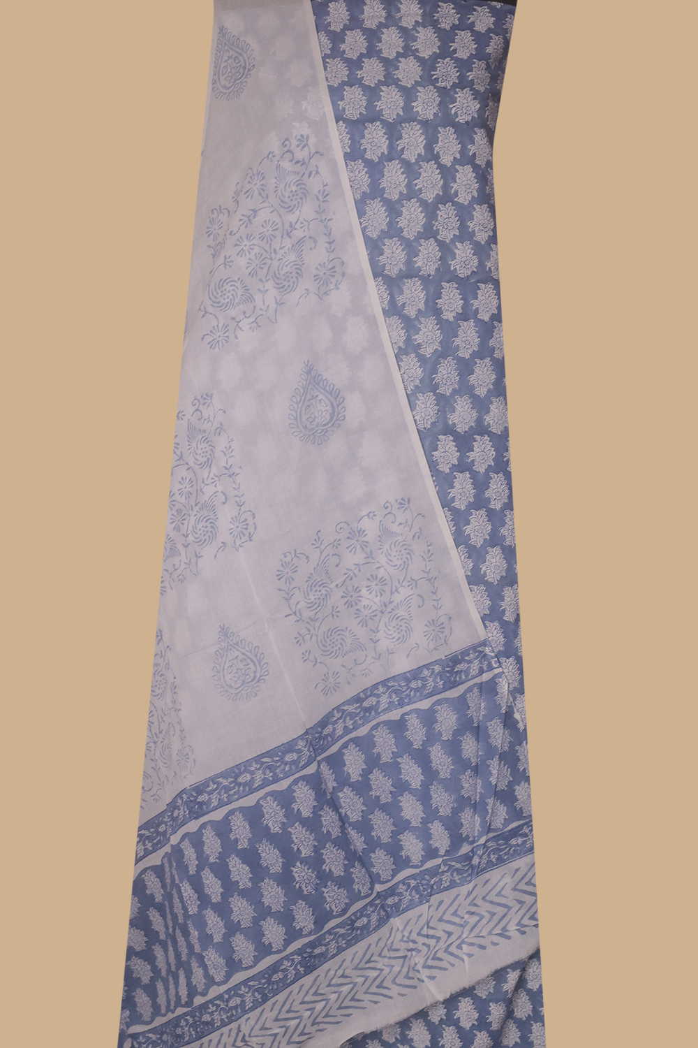 Blue Block Printed Mul Cotton Suit - Image 2