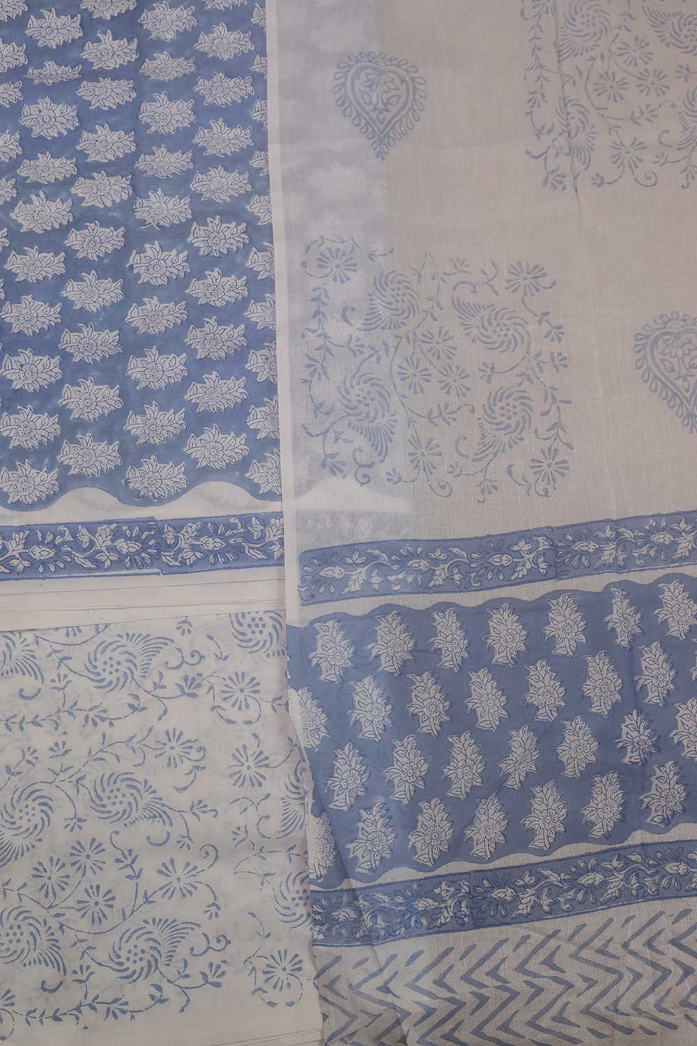 Blue Block Printed Mul Cotton Suit - Image 3