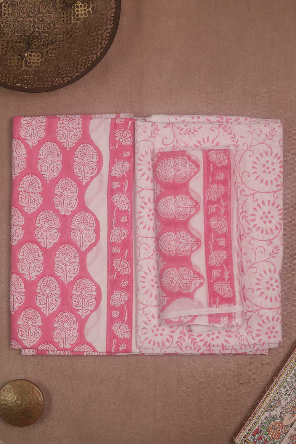 Pink Block Printed Mul Cotton Suit