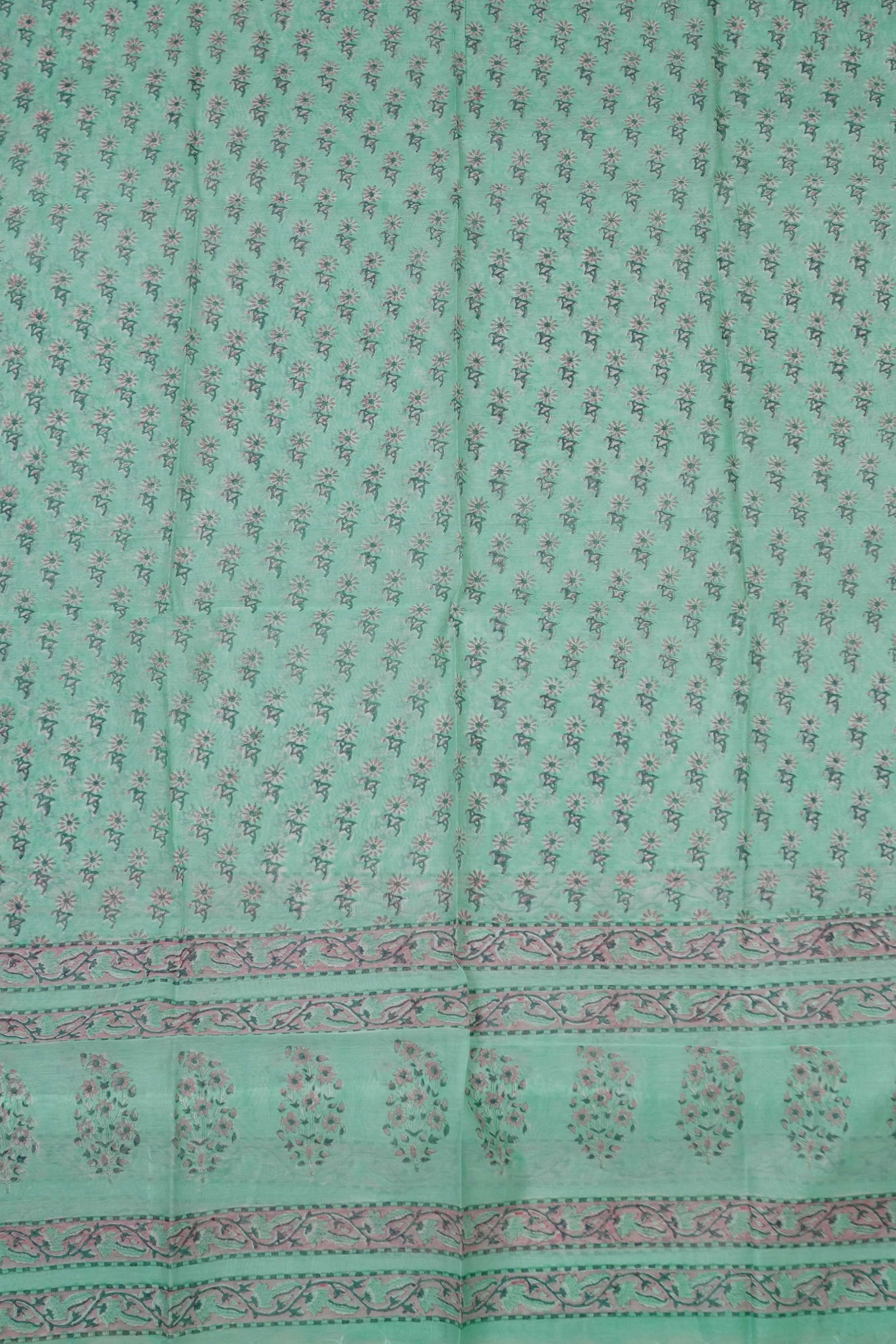 Mint Green Block Printed Chanderi Mul Dupatta - Image 3