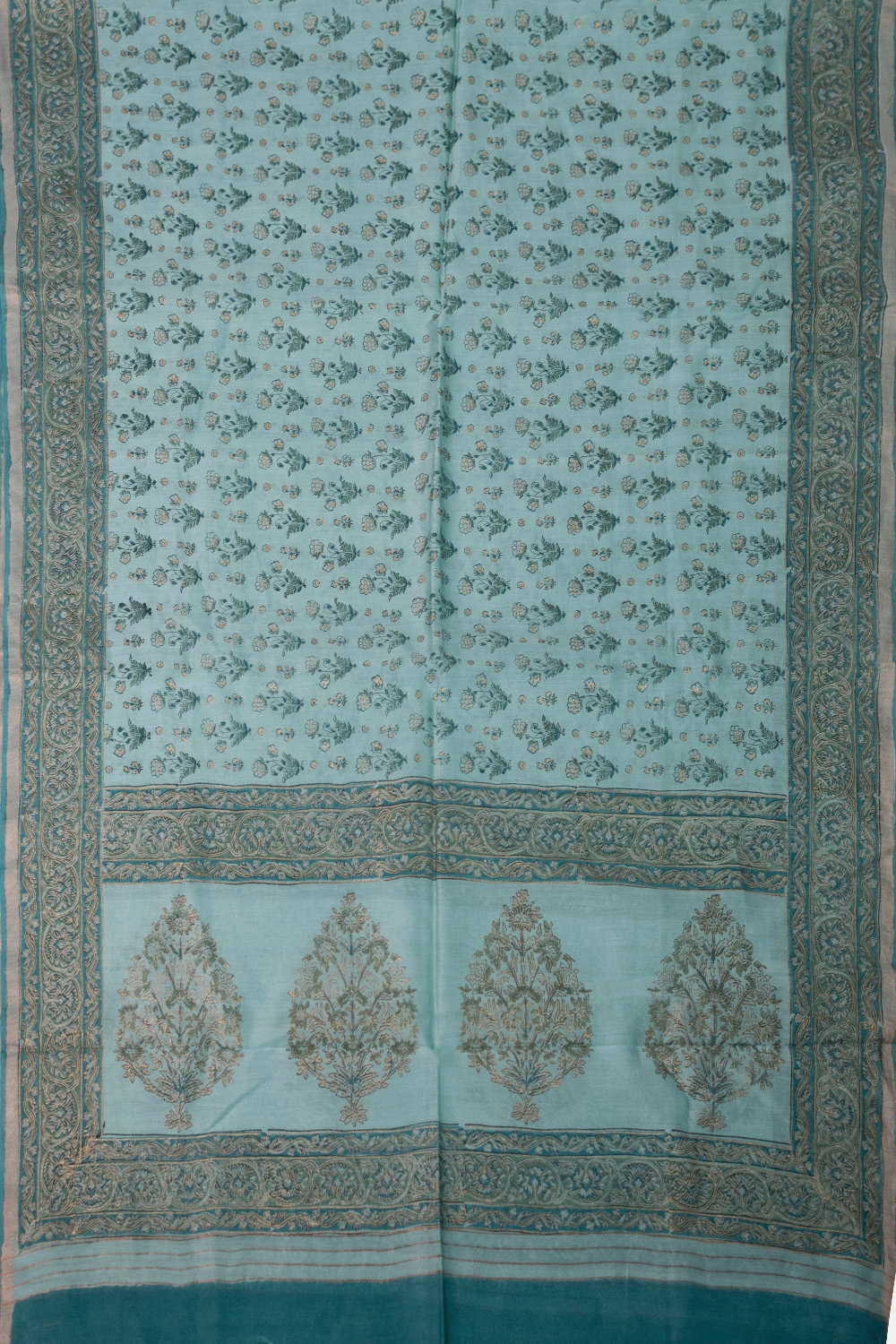 Glacier Blue Block Printed Silk Cotton Dupatta - Image 3