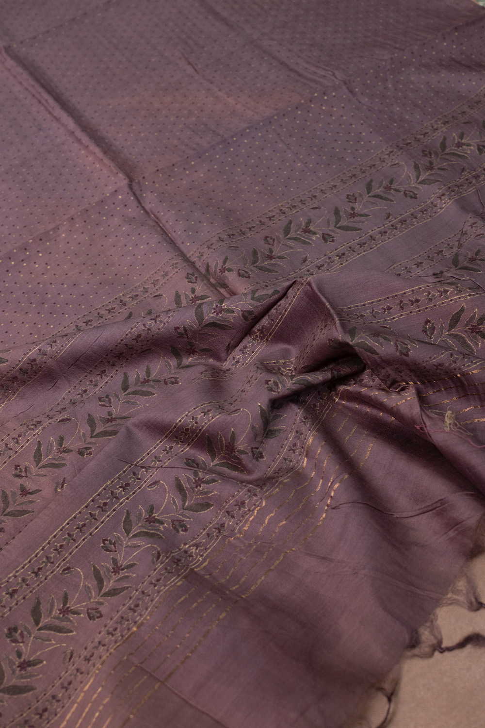 Rust Purple Block Printed Silk Cotton Dupatta - Image 3