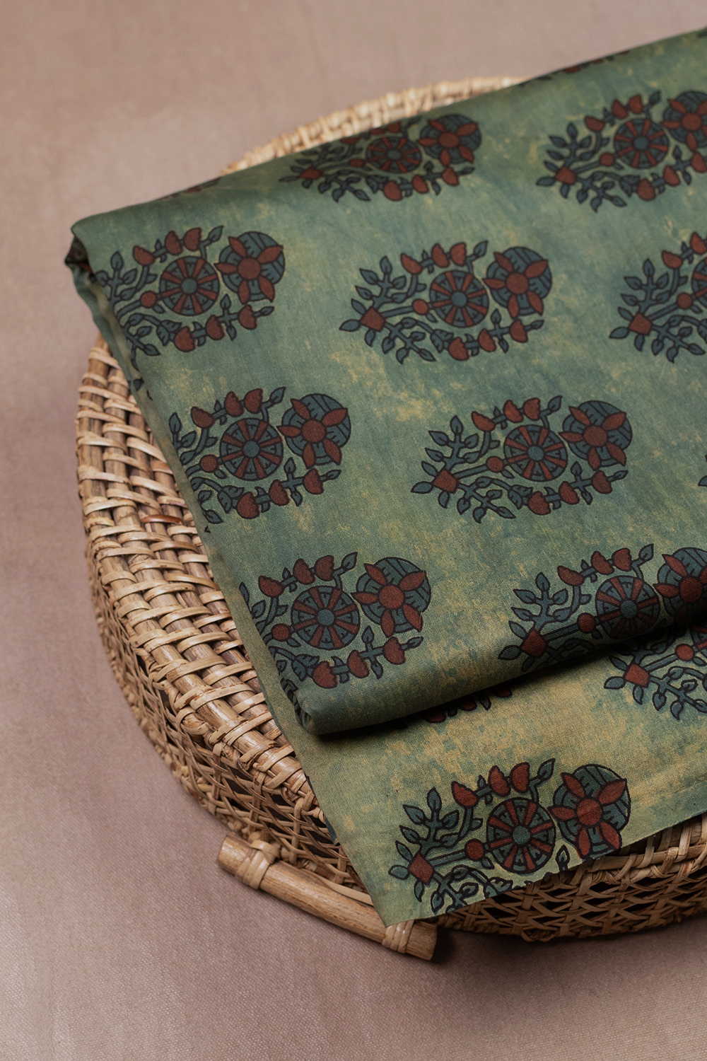 Butta Florets - Green Chanderi Silk Cotton Fabric - 0.5m