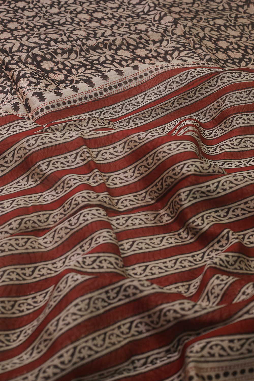 Black Block Printed Silk Cotton saree - Image 3