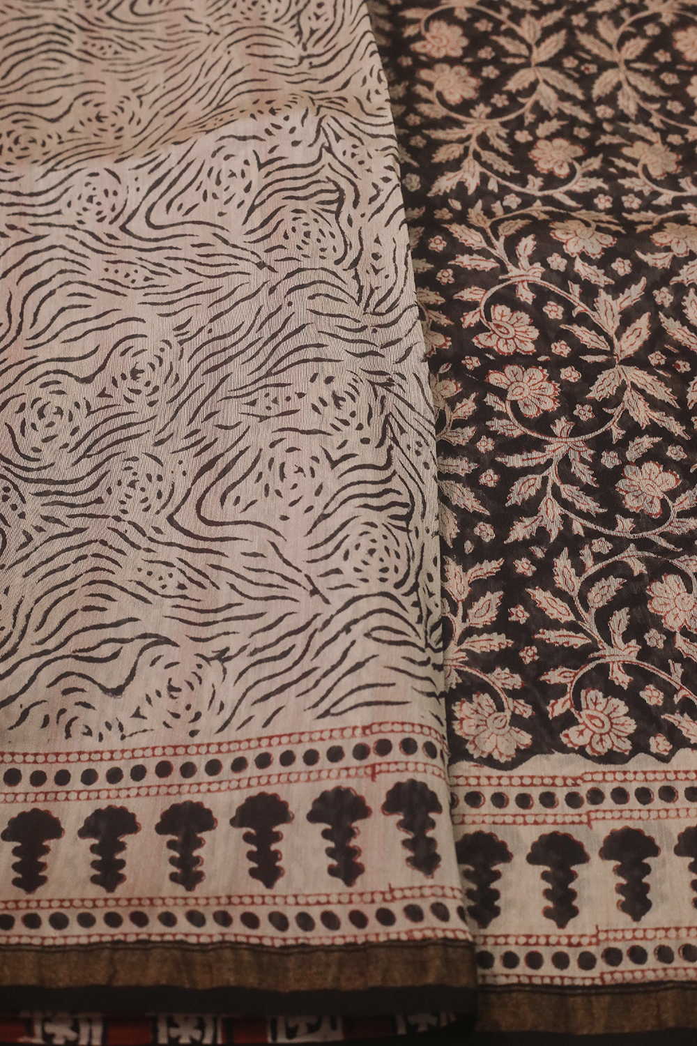 Black Block Printed Silk Cotton saree - Image 4
