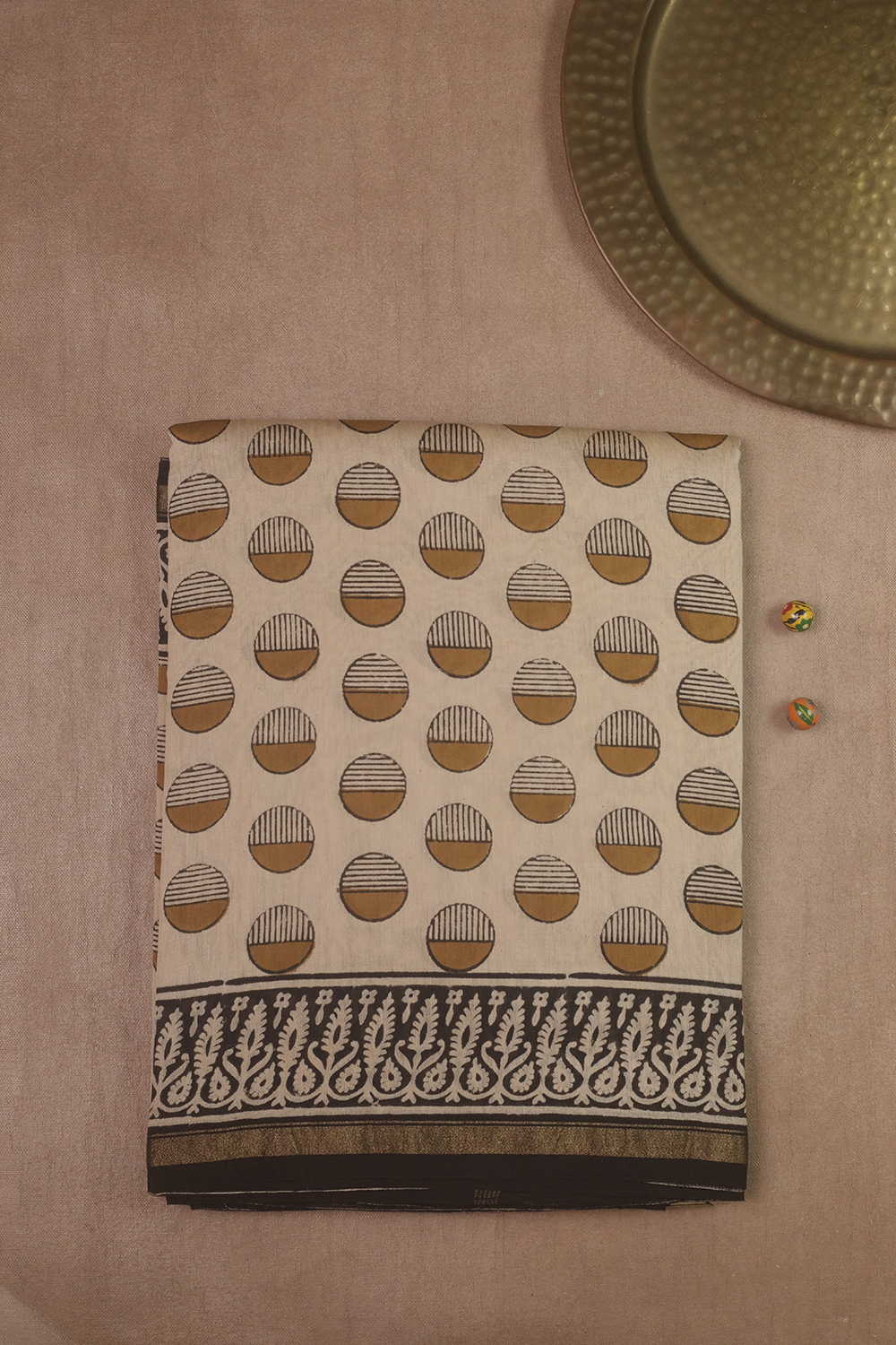 Cream - Block Printed Silk Cotton saree