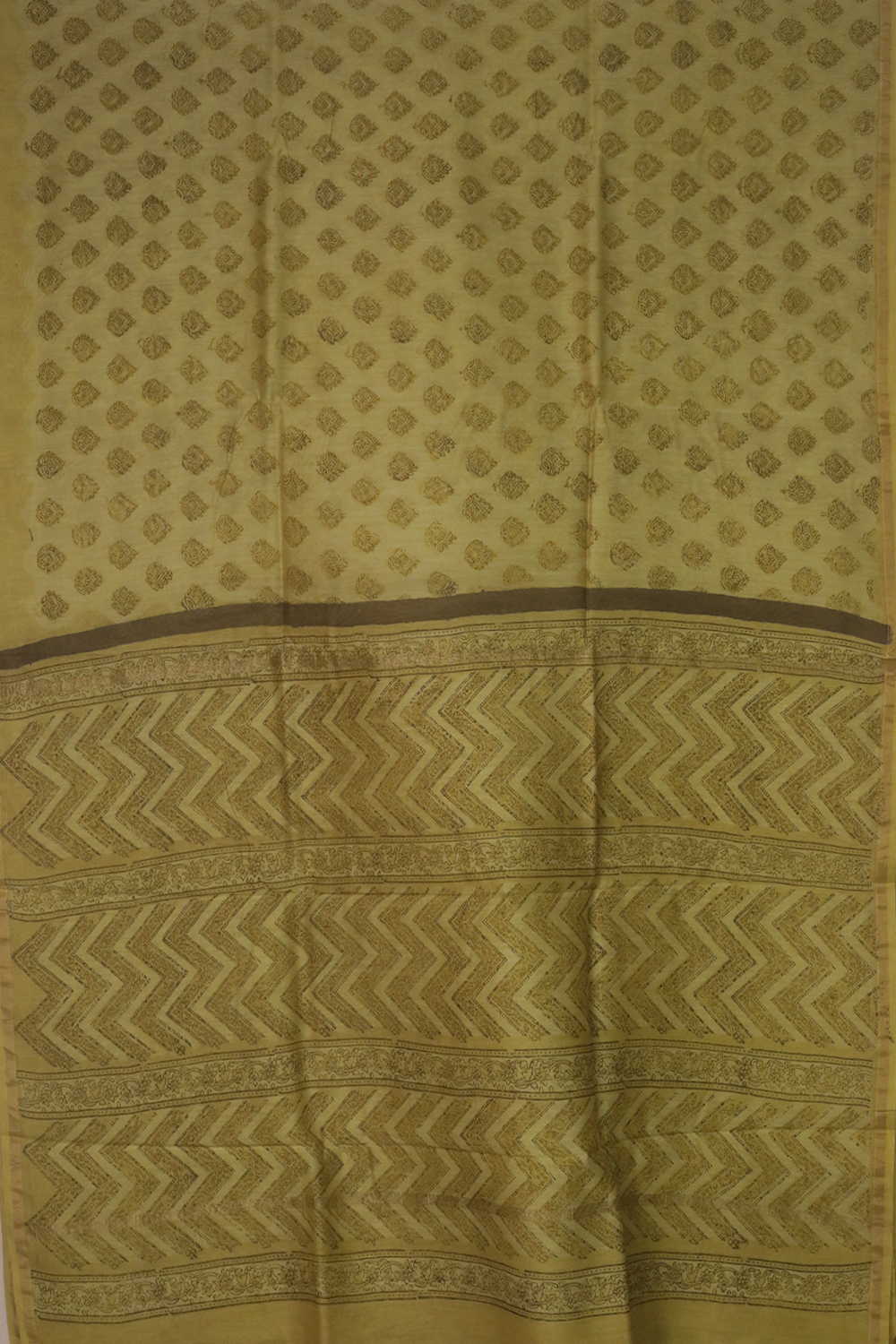 Medium Yellow Block Printed Silk Cotton saree - Image 2