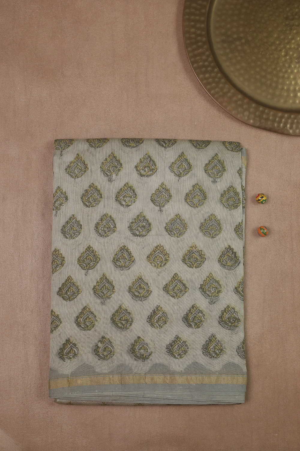 Pastel Green Block Printed Silk Cotton saree