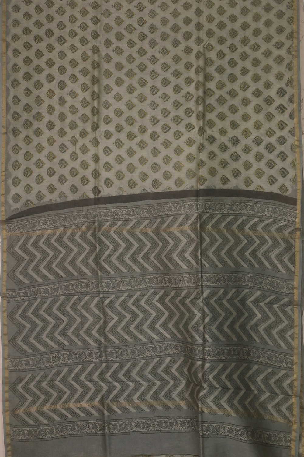 Pastel Green Block Printed Silk Cotton saree - Image 2
